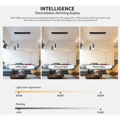 Ganeed Luminaire Suspendu Moderne, Lustre Créatif LED Noir Dimmable Télécommande Onde Linéaire Suspension, Luminaire Suspendu Réglable pour Îlot de Cuisine pour Salle à Manger Salon (6 Lumières 50W)