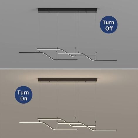 Ganeed Luminaire suspendu à LED moderne, lustre moderne à intensité variable, luminaire à onde linéaire, luminaire suspendu pour salle à manger, îlot de cuisine,salon (3 lumières, noir)