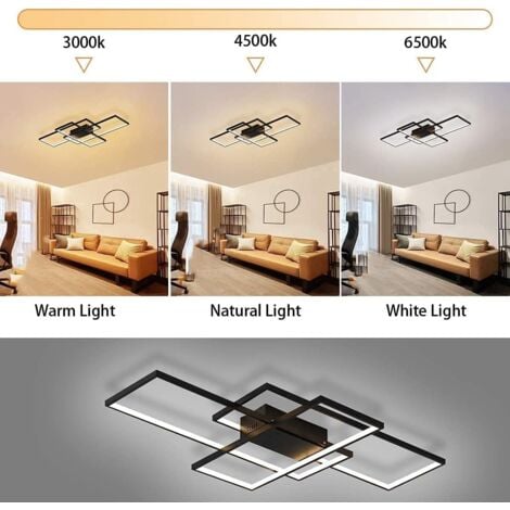 Ganeed Plafonnier Dimmable, 3 Carrés Plafonniers LED Modernes avec Télécommande, 50W Acrylique Encastré Éclairage Lampe de Plafond Lustre Applique Murale Luminaire pour Salon Salle à Manger Chambre
