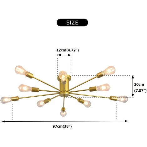 Ganeed Plafonnier Industriel Vintage, 10-Lumières Lampe Plafond