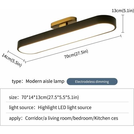 Ganeed Plafonnier Moderne Dimmable, Plafonnier LED Linéaire Acrylique avec Télécommande, Luminaire Enveloppant Semi-Encastré Réglable pour Cuisine Salle à Manger Salon (Noir, 42W)