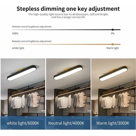 Ganeed Plafonnier Moderne Dimmable, Plafonnier LED Linéaire Acrylique avec Télécommande, Luminaire Enveloppant Semi-Encastré Réglable pour Cuisine Salle à Manger Salon (Noir, 42W)