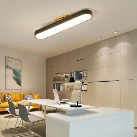 Ganeed Plafonnier Moderne Dimmable, Plafonnier LED Linéaire Acrylique avec Télécommande, Luminaire Enveloppant Semi-Encastré Réglable pour Cuisine Salle à Manger Salon (Noir, 42W)