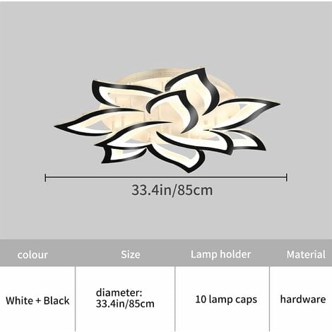 Plafonnier Led Dimmable, Bord Noir Lampe de Plafond Moderne avec Télécommande, 70W Creative Acrylique Pétales Lustre Luminaire Plafonnier pour Salon, Chambre, Couloir, Salle à Manger, Cuisine, Φ85cm