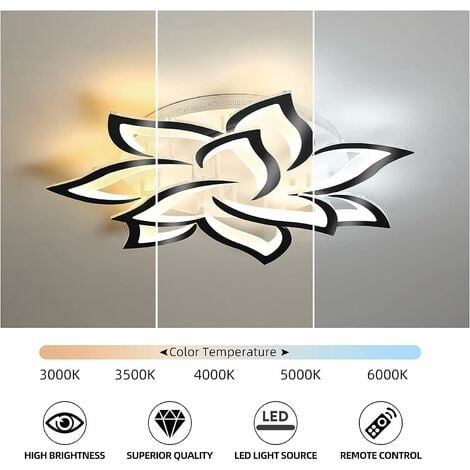 Plafonnier Led Dimmable, Bord Noir Lampe de Plafond Moderne avec Télécommande, 70W Creative Acrylique Pétales Lustre Luminaire Plafonnier pour Salon, Chambre, Couloir, Salle à Manger, Cuisine, Φ85cm