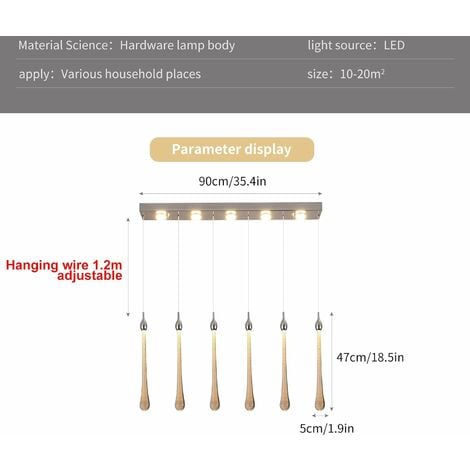 Ganeed Suspension LED, Lustre en 6 Verre Goutte d'Eau Créatif, Plafonnier LED Moderne Dimmable en Doré pour Chambre Salle à Manger Cuisine Salon