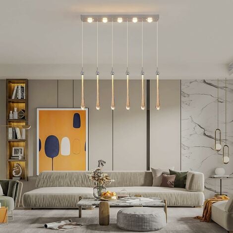 Ganeed Suspension LED, Lustre en 6 Verre Goutte d'Eau Créatif, Plafonnier LED Moderne Dimmable en Doré pour Chambre Salle à Manger Cuisine Salon