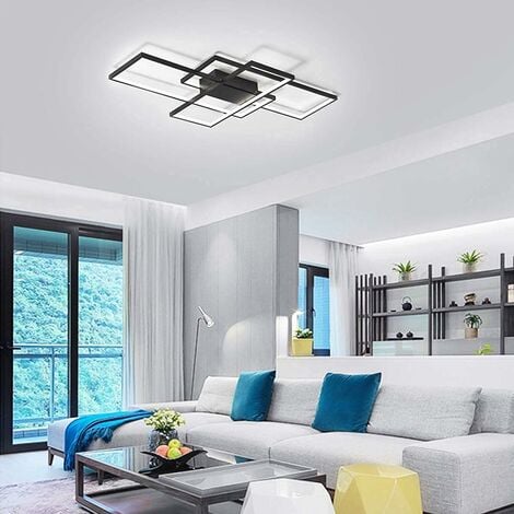 Ganeed Plafonnier LED, Plafonnier Moderne 75W, Éclairage de Plafond Lustre LED Noir Acrylique Aluminium 3 Carrés, Lampe de Plafond Encastré pour Salle à Manger Salon Étude Cuisine, Blanc Froid/6000K