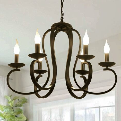 Lustre Moderne Noir 6 Lumières Salon - Suspension Métal Vintage Pour Salle à Manger
