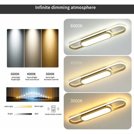 Ganeed Plafonnier Dimmable, Plafonnier Moderne, Plafonnier LED Acrylique Linéaire, Plafonnier Télécommande, Plafonnier pour Salon, Cuisine, Salle à Manger, Chambre 40W