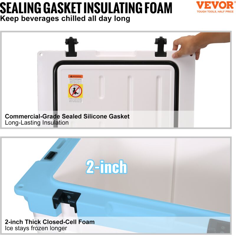 VEVOR Passive Kühlbox Eisbox 49,55 L, Isolierte Kühlbox Camping Thermobox  40-45 Dosen, Campingbox Kühlschrank mit Flaschenöffner, Isolierung Kühlbox  Tragbar, Eistruhe Cooler Multifunktional