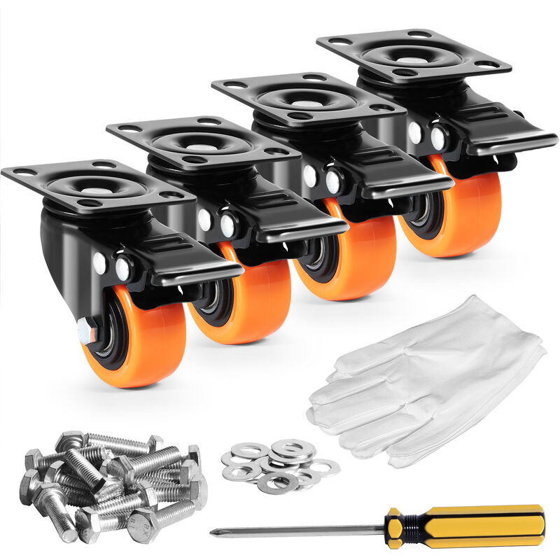 4er Set Transportrollen Mit Bremse – 50 Mm Durchmesser, Grau, Bis 400 Kg Belastbar 4er Set Transportrollen Mit Bremse – 50 Mm Durchmesser, Grau, Bis 400 Kg Belastbar