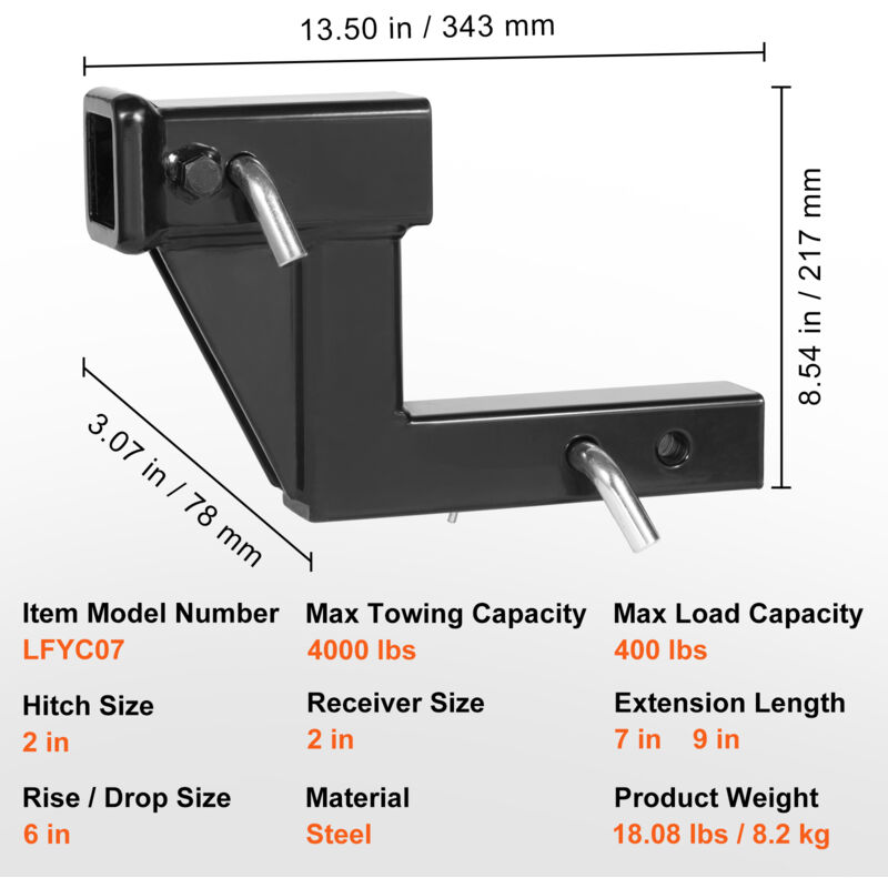 Gekers Anhängerkupplung Verlängerung 30,5 Cm – Für 2“-Kupplung, Mit Stift & Clip, Bis 1587 Kg Belastbar