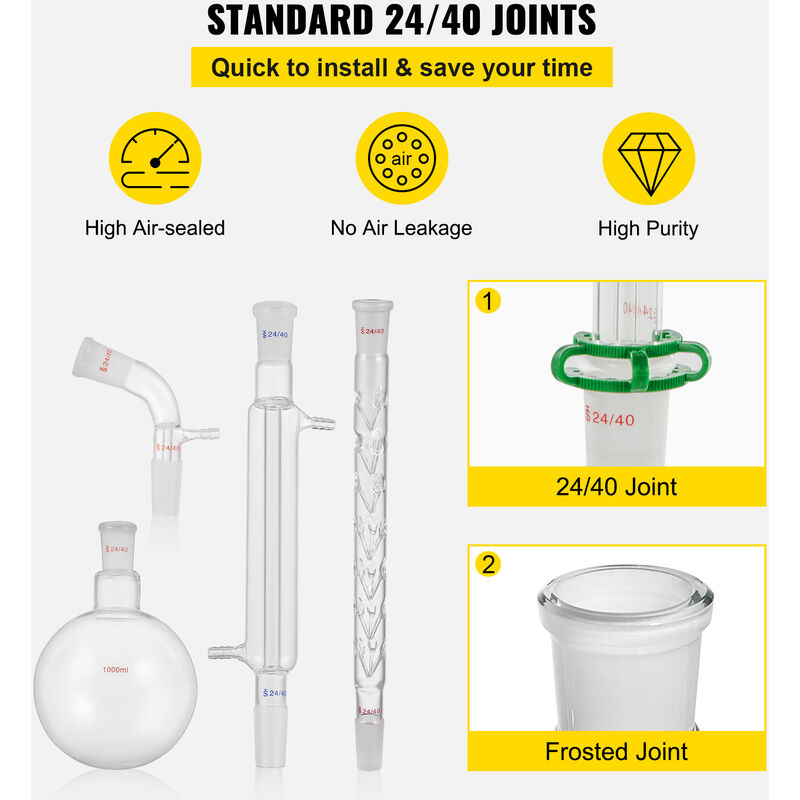 VEVOR 1000 Ml Destillationsgerät Labor – 13-teiliges Borosilikatglas-Set Für Destillation & ätherische Öle