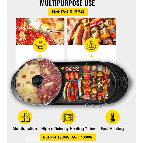 2-in-1 Elektro Grill & Hot Pot - 2200W Multifunktionsgrill Mit Temperaturregelung