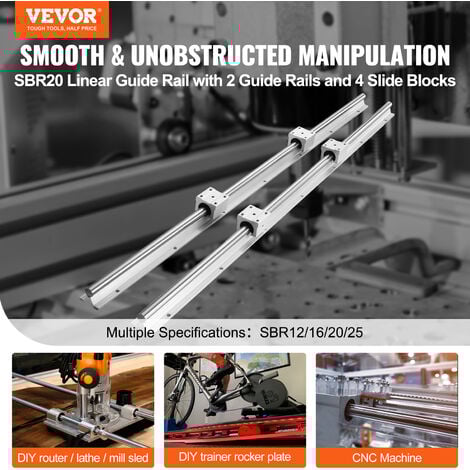 VEVOR Linearführung Linearschiene 2 Stk. SBR20-2200mm Kohlenstoffstahl Aluminium Führungsschiene mit 4 Stk. SBR20UU-Gleitblöcke Linearlager Lagerblock CNC Teile für 3D Drucker Fräs-/Drehmaschine
