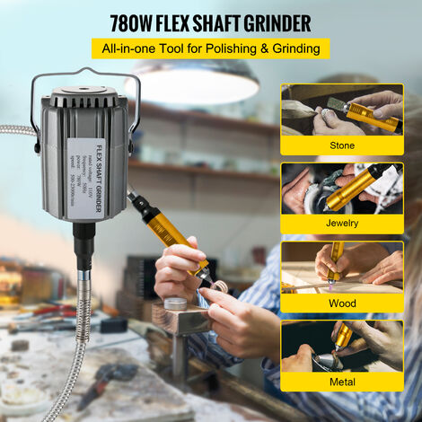 VEVOR Elektrisch draaigereedschap Flex Shaft schachten ophanging 780 W snelslijpapparaat flexibele as, hangmolen golflengte 100 cm, voetpedaalbesturing 500-23000 omw/min, drie-klauwvoering, 45 stuks