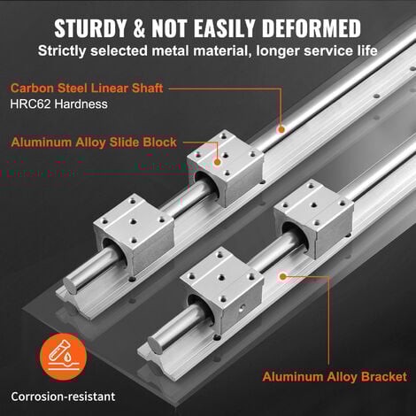 VEVOR Linearführung Linearschiene 2 Stk. SBR20-1800mm Kohlenstoffstahl Aluminium Führungsschiene mit 4 Stk. SBR20UU-Gleitblöcke Linearlager Lagerblock CNC Teile für 3D Drucker Fräs-/Drehmaschine