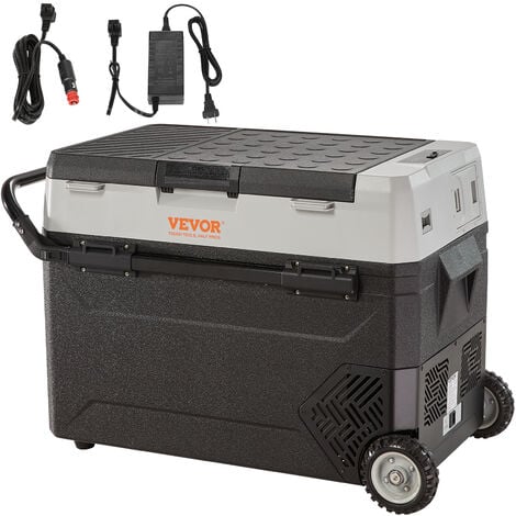 tillvex Kühlbox elektrisch 40L Grau mit Rollen Mini-Kühlschrank 230 V und  12 V für KFZ Auto Camping kühlt & wärmt ECO-Modus
