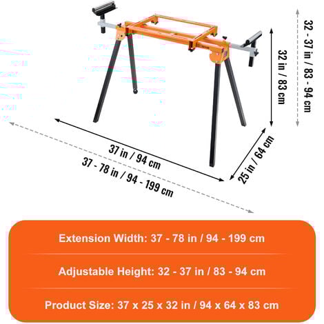 VEVOR Kappsäge Untergestell Gehrungssägenständer 94-199 cm, 83-94 cm Höhenverstellbare Maschinentisch, 150 kg Arbeitstisch Multifunktionswerktisch für Gehrungssägen, Tischkreissägen, Schleifmaschinen