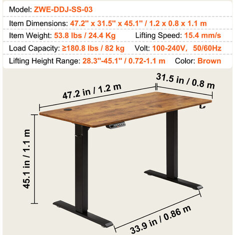 VEVOR Schreibtisch Höhenverstellbar Elektrisch, 120 x 80 cm Stehschreibtisch, 0,72-1,1 m Einstellbar Memory-Steuerung, Großer Computertisch 82 kg Belastbar Braun Bürotisch PC Tisch Stehpult