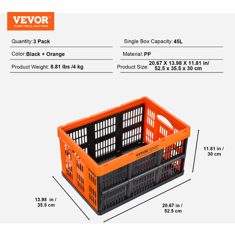 VEVOR 3er-Set 45L Profi Klappbox aus PP Transportbox Faltbarer  Aufbewahrungsbox mit Handgriff Stapelbare Kisten Storage | Beistellwagen
