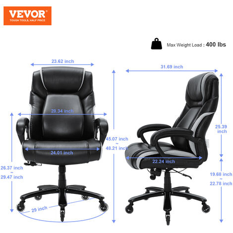 VEVOR Bürostuhl Chefsessel Mit Fußstütze – PU Leder Weiß, Höhenverstellbar, Bis 181 Kg, 86x61 Cm