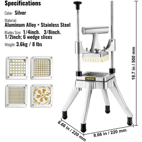 Frittierschneider Aus Edelstahl – Schneidet Pommes In 1,27 Cm & 1,9 Cm Dicke, Mit Saugnäpfen