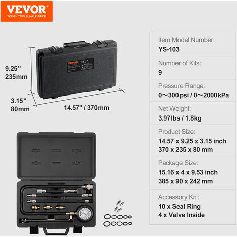 Kompressionsprüfer 0-20 Bar / 0-300 Psi - Motortester Für Auto, LKW & Motorrad