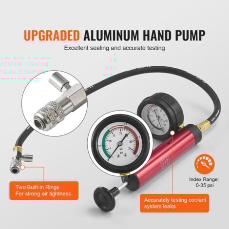 VEVOR 14-teiliges Kühlerkühlmittel-Druckprüfer-Set Abdrückgerät, Abdrücken Tester Kühlwasser Befüllgerät, Kühler Entlüftungsgerät Kühlsystemtester inkl. Thermometer, 4 Metalladapter und 8 Prüfkappen