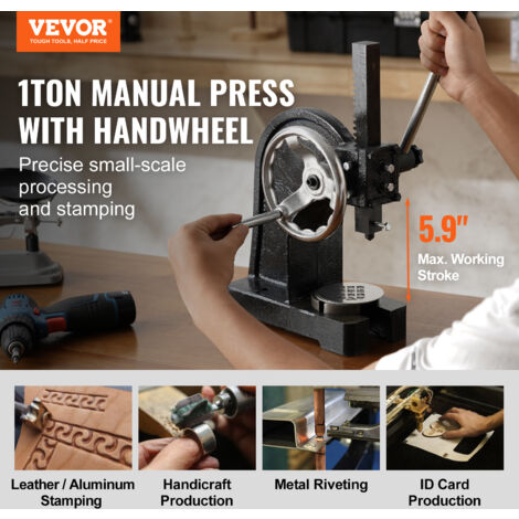 VEVOR 1 T Dornpresse – Manuelle Tischpresse Aus Gusseisen, Max. 150 Mm Höhe, Zum Stanzen, Biegen, Prägen (inkl. 3 Formen)
