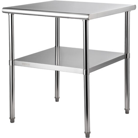 VEVOR Kommerzieller Edelstahltisch 76,2 x 76,2 x 91,4 cm, Edelstahl Zweilagiger Arbeitstisch Zerlegetisch Gastro 226 kg + 136 kg Tragfähigkeit, Gewerbe Küchentisch, Zubereitungstisch Küchenmöbel