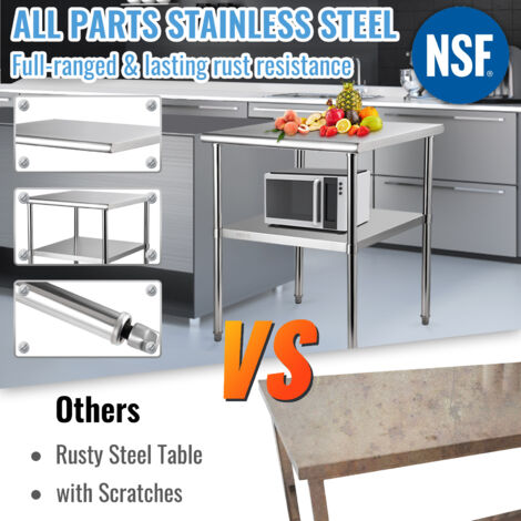 VEVOR Kommerzieller Edelstahltisch 76,2 x 76,2 x 91,4 cm, Edelstahl Zweilagiger Arbeitstisch Zerlegetisch Gastro 226 kg + 136 kg Tragfähigkeit, Gewerbe Küchentisch, Zubereitungstisch Küchenmöbel