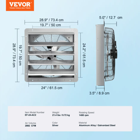 VEVOR Abluftventilator, 305 Mm, 1400 U/min, 1084 CFM Dachbodenventilator Aus Aluminium Zur Wandmontage Mit Wechselstrommotor Beluftung Und Kuhlung Fur Gewachshauser Garagen Schuppen Geschafte 84538504