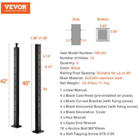 VEVOR 4er-Set Geländerpfosten – 107 X 2,54 X 5 C Produktbild-Vorschau 3