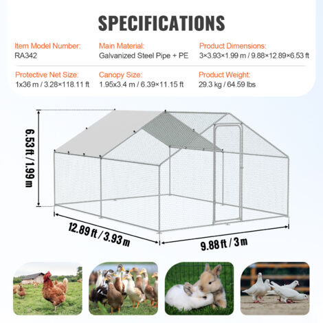 Mit Dach Yolola Outdoor-Hühnerstall,Hühnerhaus Freilaufgehege Stahl Freilaufgehege Hühner