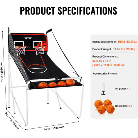 Arcade-Basketballkorb Für Kinder – 162 Cm Groß, Mit 4 Bällen & Verstellbarer Höhe, Für 3–12 Jahre