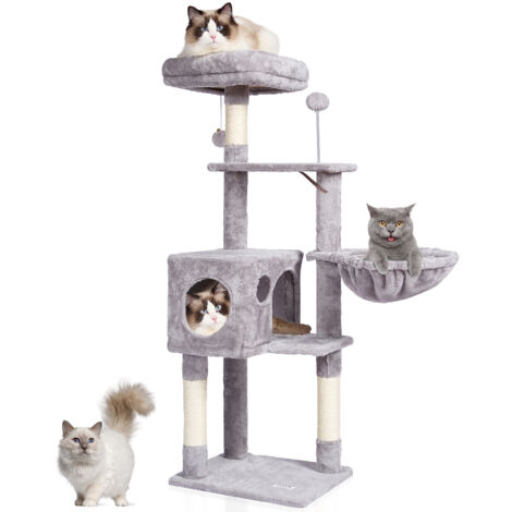 BYBYME Kratzbaum Für Katzen - 6-teiliges Set Mit Wandregalen, Kratzbrett, Bett & Spielzeug In Hellgrau
