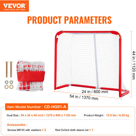 VEVOR Hockeytor 310 X 183 Cm Mit Rücklaufsperre & Zielen - Straßenhockey Netz Für Training, Indoor/Outdoor, Weiß/rot