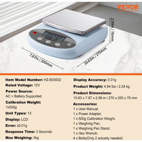 Produktbild von VEVOR Laborwaage 600g X 0,01g – Präzisions-Analysenwaage Digital Mit Edelstahlschale & 6 Einheiten (g, Ct, Oz, …)