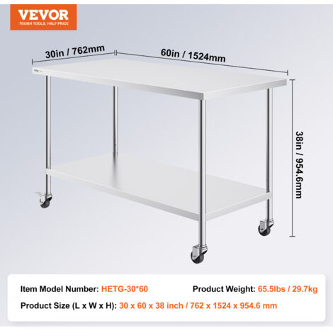 VEVOR Edelstahl-Arbeitstisch Mit 4 Rollen – Höhe Produktbild-Vorschau 2