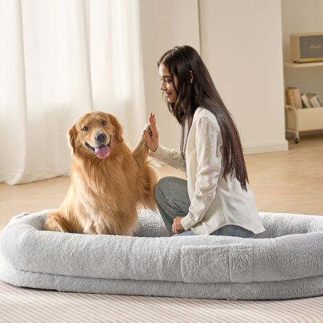 BingoPaw Hundebett Für Menschen & Hunde – 180x96 Cm, Faltbar, Orthopädisch, Mit Waschbarem Bezug, Grau
