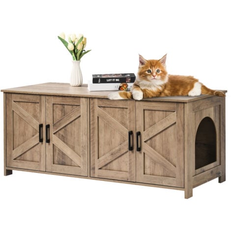 VEVOR Katzentoilettengehäuse für 2 Katzen, Katzentoilettenmöbel versteckt mit Doppelzimmern, Katzentoilettenschrank aus Holz, passend für die meisten Katzentoiletten, 119,4 cm L x 47,5 cm B x 50 cm H