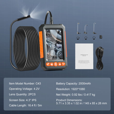 Endoskop Kamera Endoskop Mit 4.3'' LCD 1080P HD - IP67 Wasserdicht, 8mm Kamera, 10m Kabel - Ideal Für Inspektionen Endoscope Camera