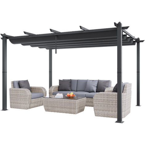 KYBOLT Metall-Pergola Mit Einziehbarem Sonnensegel, 3,7x2,7m, Grau – Stabile Garten- & Terrassen-Überdachung