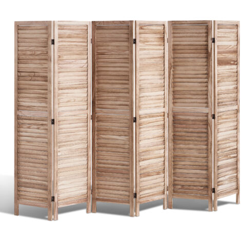 VEVOR Raumteiler 170cm - 4-teiliger Paravent Aus Paulownia-Holz Mit Regalen