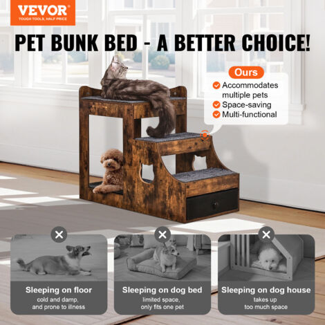Unipaws Etagenbett Für Hunde & Katzen – Mit Abnehmbarer Treppe, Kissen & Kratzfläche, Für Innen