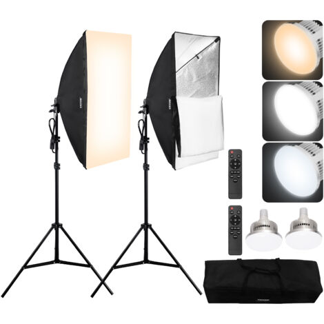 Kit d'Éclairage Softbox Professionnel-VEVOR-Lot de 2-50x70 cm-Ampoule LED 45 W-pour Studio, Photographie, Diffusion Direct - Appareil Photo