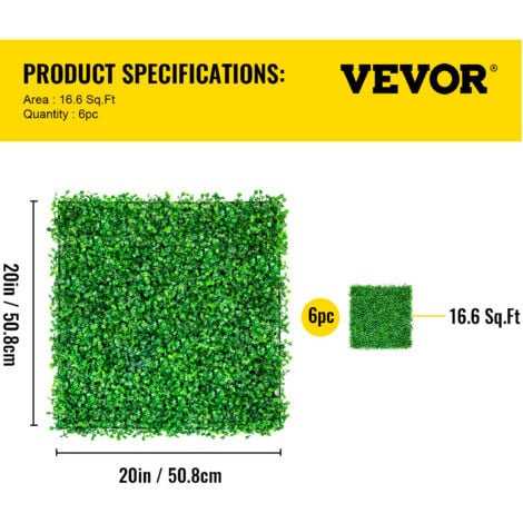 VEVOR Künstliche Pflanzenwand 6 Stk. 20 x 20 Zoll, Sichtschutz Hecke