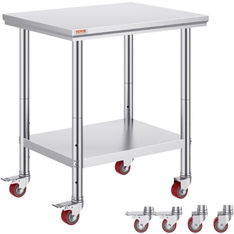 VEVOR Arbeitstisch 76 x 60 x 86 cm Edelstahl Catering Arbeitstisch Belastbarkeit 28 kg, Lebensmittel Zubereitungstisch mit Nachlauf Gewerbliche Arbeitstisch für Küche Bar 4 verstellbare Füße
